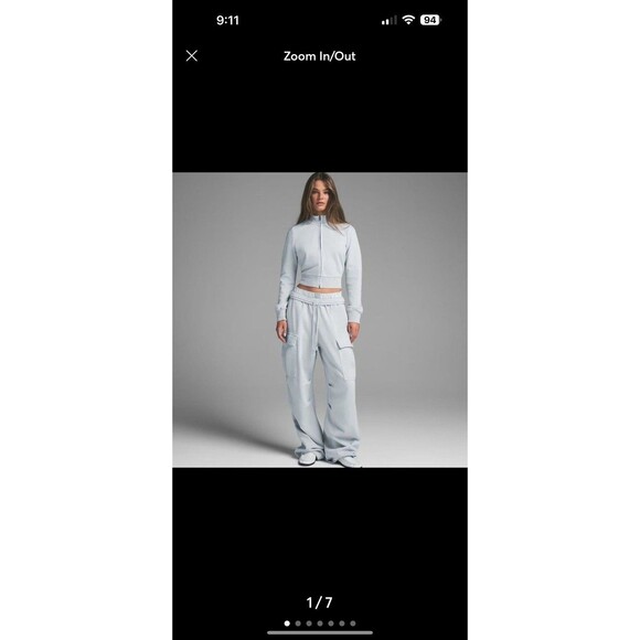 SKIMS Boyfriend Fleece Cargo Sweatpants Straight Leg Oversized Zen Blue XS NWT - Picture 2 of 7